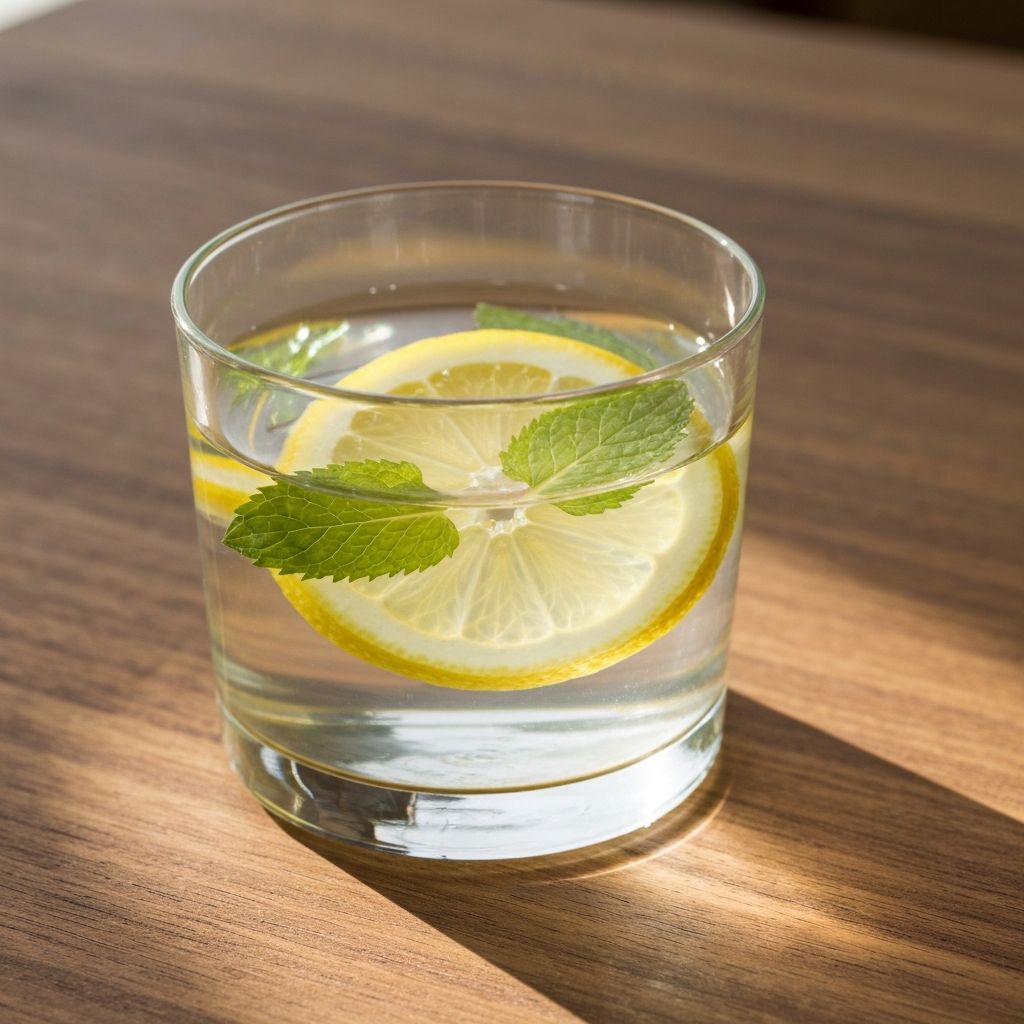 Vaso de agua con limón y menta