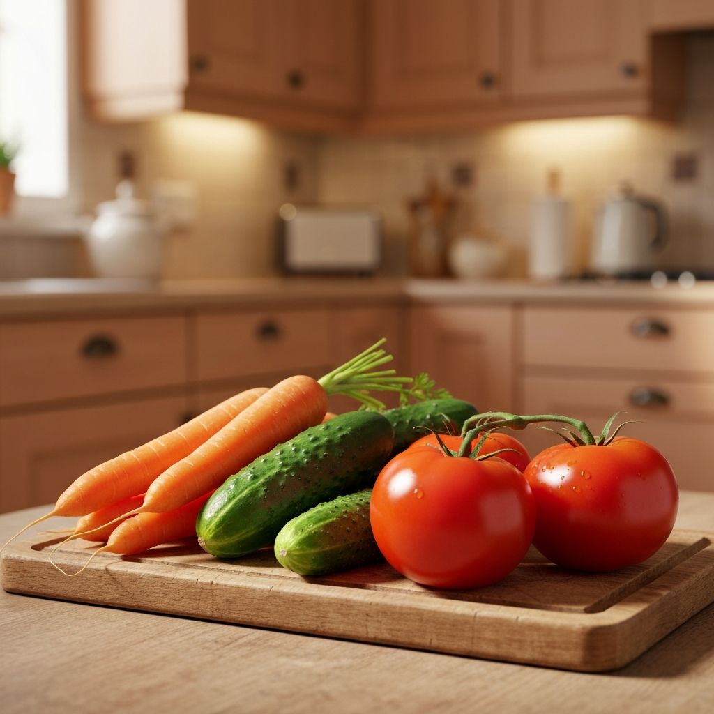 Verduras frescas en tabla de cortar
