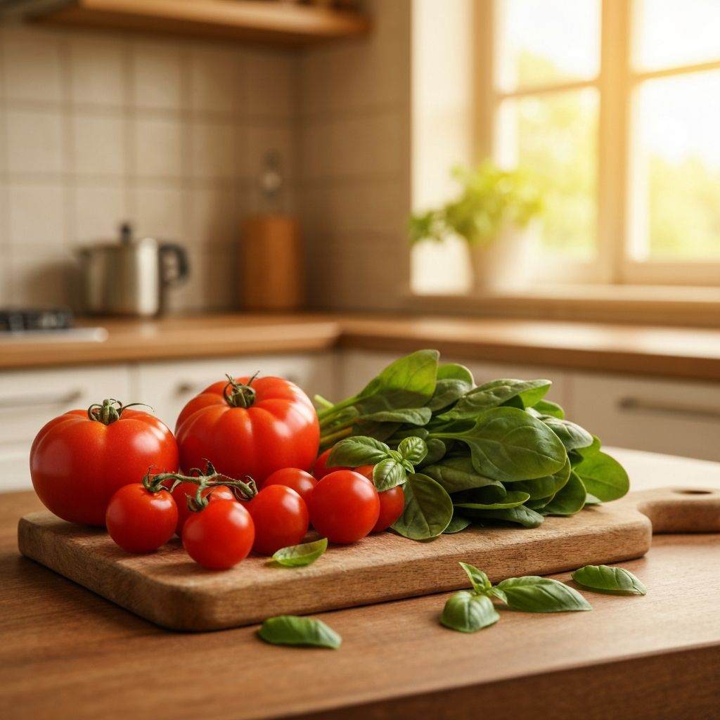 Verduras frescas con albahaca
